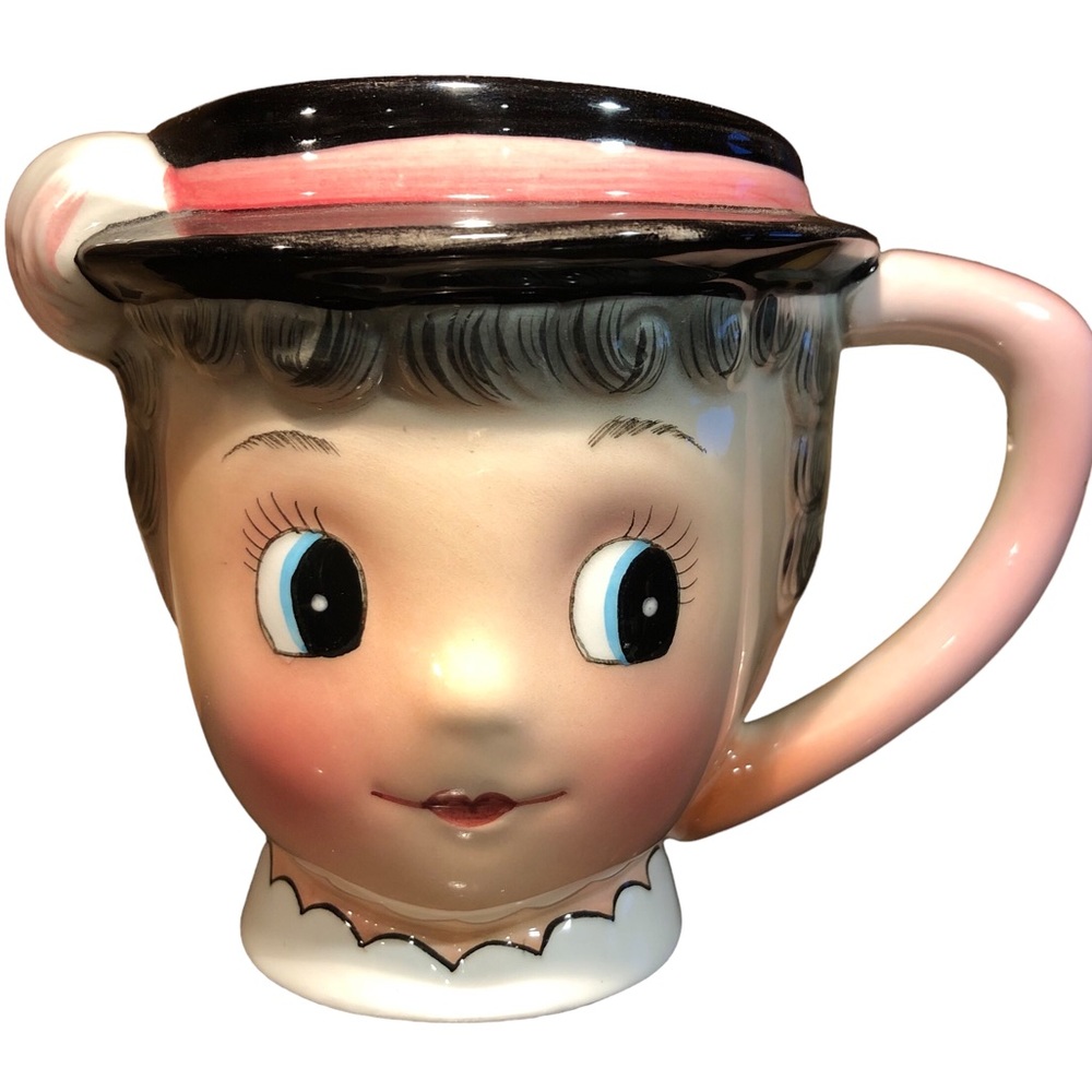 PY Japan Old Grandma Lady Coffee Tea Cup Mug Succulent Tiny Planter Woman Head